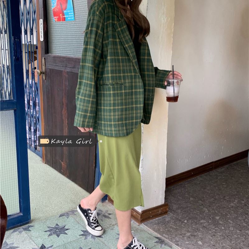 (Hàng Đẹp)Ảnh thật 4 hình cuối-Áo blazer kẻ xanh bơ Ulzzang | BigBuy360 - bigbuy360.vn