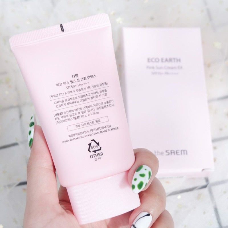 Kem Chống Nắng The Saem Eco Earth Power Pink Sun Cream SPF50+/PA++++ 50g