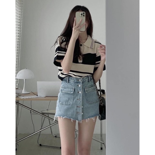 Áo len montaghi polo  sọc ngang Ulzzang