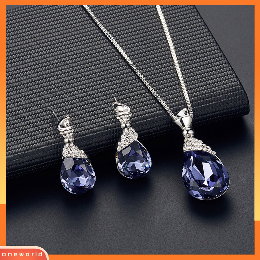Bộ Vòng cổ + Bông Tai Đính Kim Cương Giả Hình Giọt Nước Cho Nữ