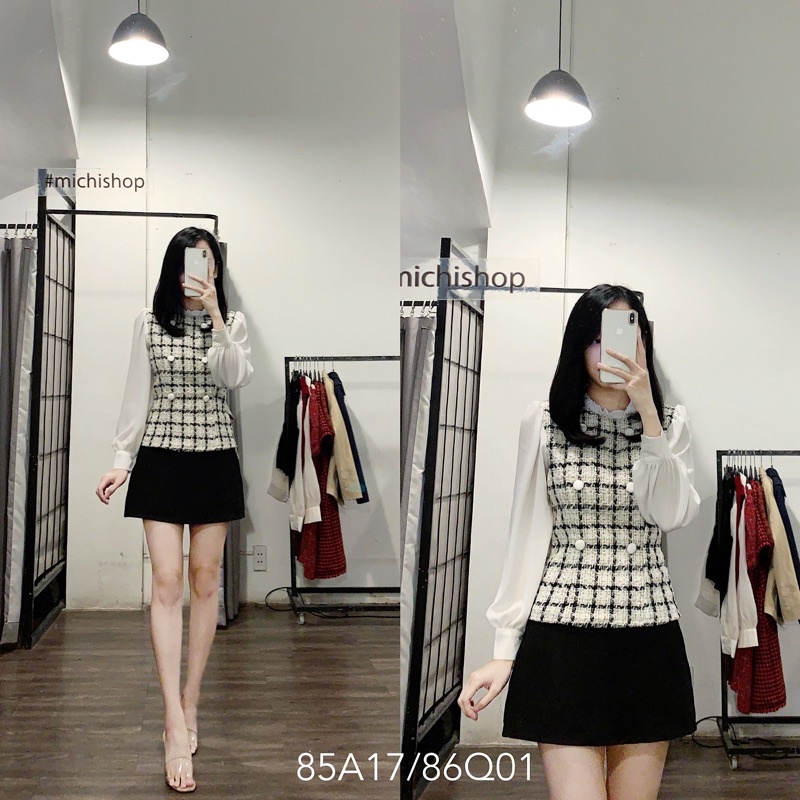 Áo peplum tay voan trắng khuy trước - 85A17
