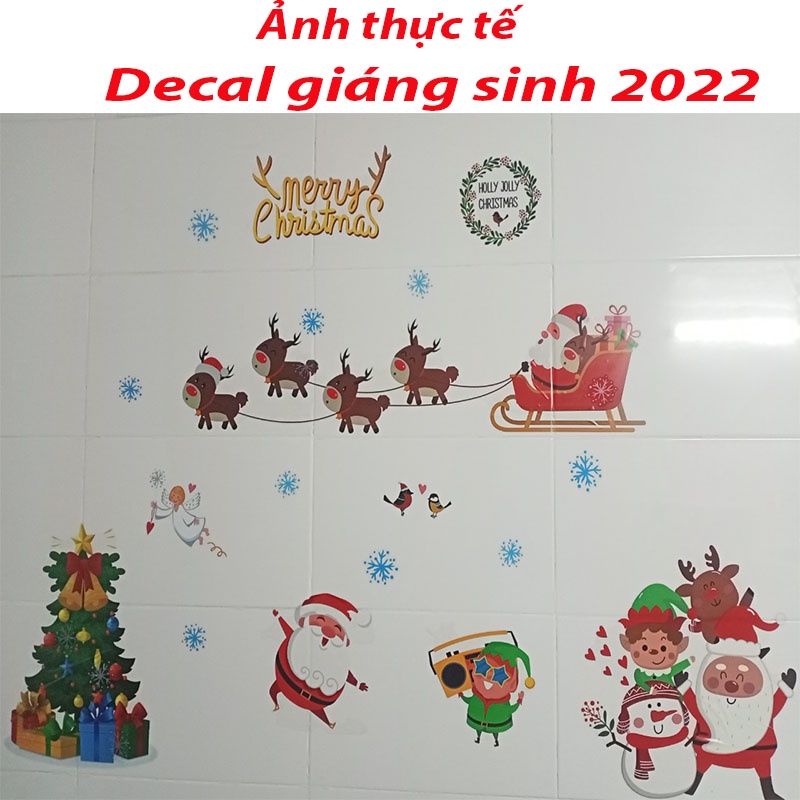 Decal trang trí giáng sinh ông già noel, tết tranh dán cửa kính, tường đẹp hình đẹp mắt GD120 - GD124
