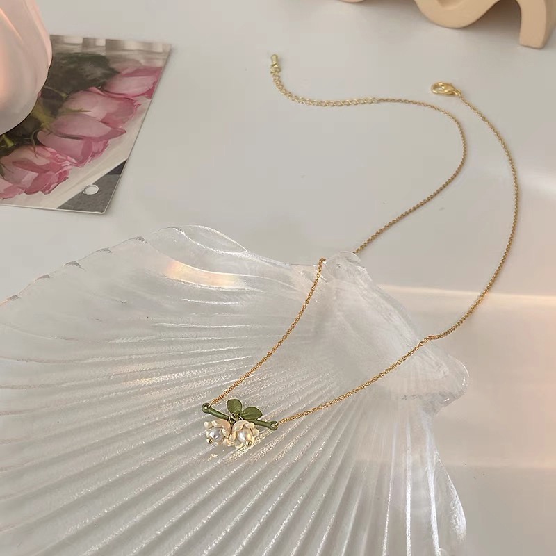 【kifli】Vòng cổ ngọc trai phong lan / Bông tai / Vòng tay Phong cách cổ điển Thời trang mùa hè cho nữ