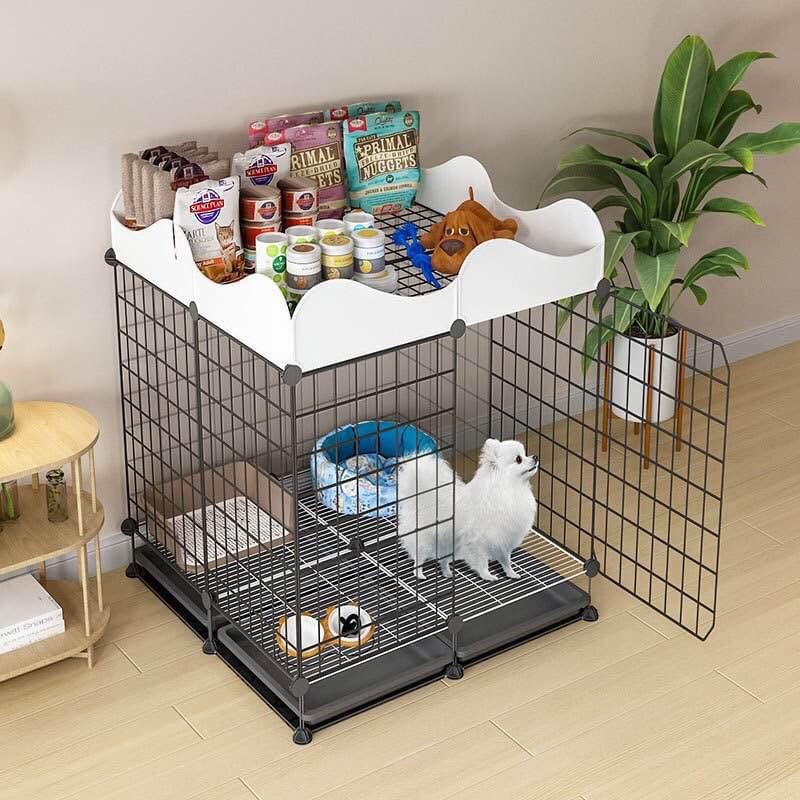 {TẶNG KÈM DÂY RÚT} COMBO Chuồng Chó 4 Ô + ô đồ lượn sóng - Chuồng Lưới Đa Năng Tự Lắp Ghép