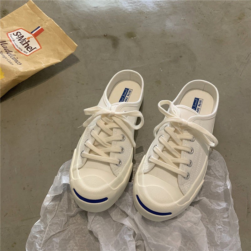 Giày lười vải canvas một nửa gót phong cách mùa hè năng động cho nữ