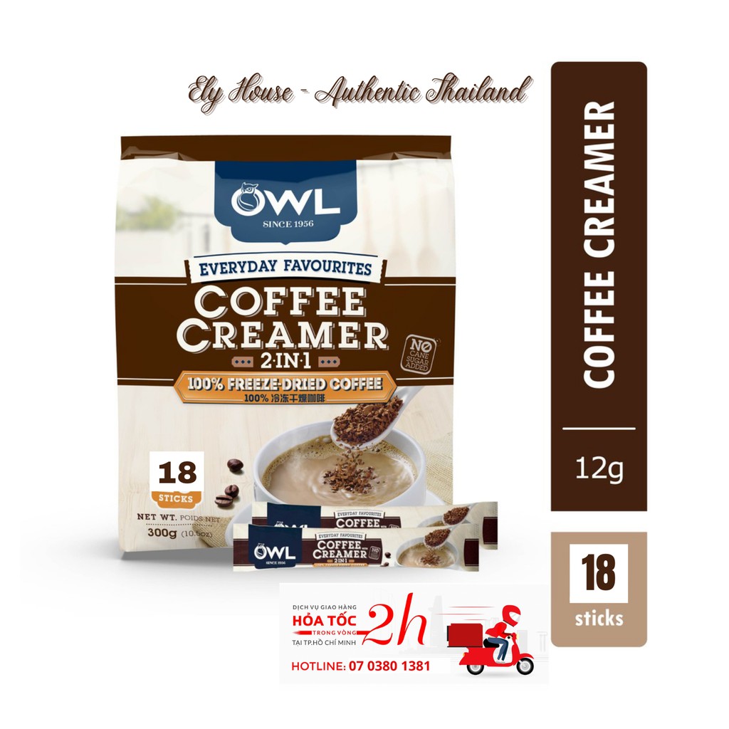 Cà Phê OWL COFFEE CREAMER 2in1 sản xuất Singapore, 18 gói x 12gram