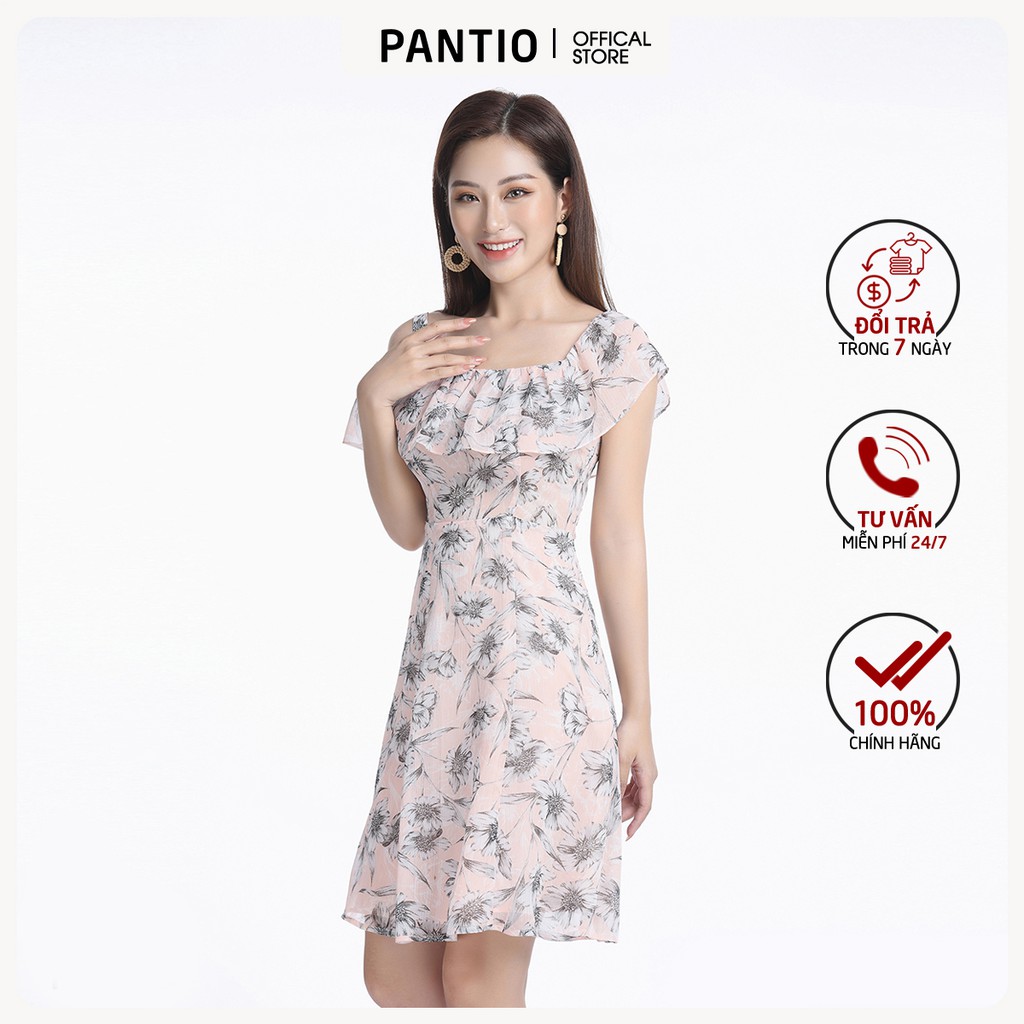 Đầm dạo phố chất liệu tơ dáng xòe tay ngắn cổ lệch FDP32576 - PANTIO