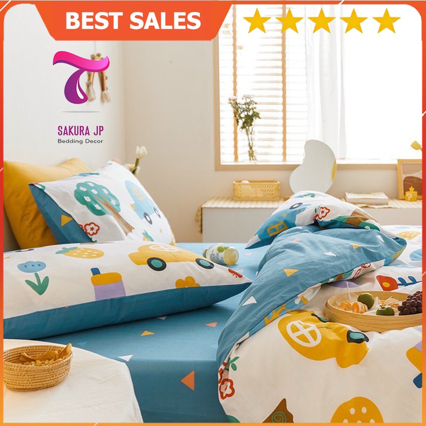 [RẺ VÔ ĐỊCH] Chăn Ga Gối 4 Cotton 100% Cao Cấp Trẻ Em Baby in Car  - BST Chăn Ga Gối Cotton Lụa Sakura JP Bedding Decor