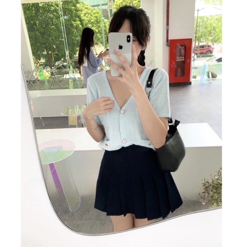 Áo len cardigan cộc tay cúc số 5 - 208AL14 - Đenta shop