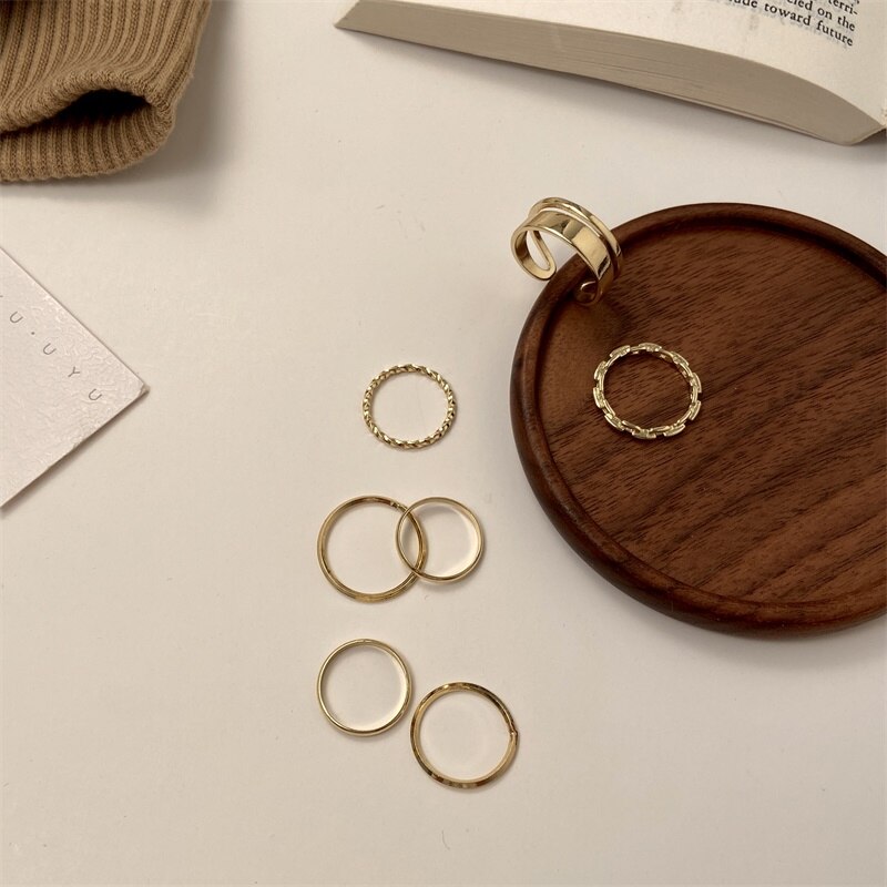 Set Nhẫn Kim Loại Thiết Kế Đơn Giản Thời Trang Hàn Quốc Dành Cho Nữ