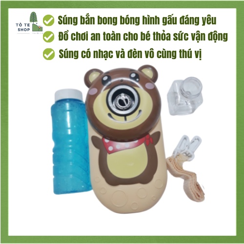 Súng bắn bong bóng xà phòng, có nhạc, có đèn hình gấu nâu và gấu hồng cự kì đáng yêu cho bé vận động trong mùa hè