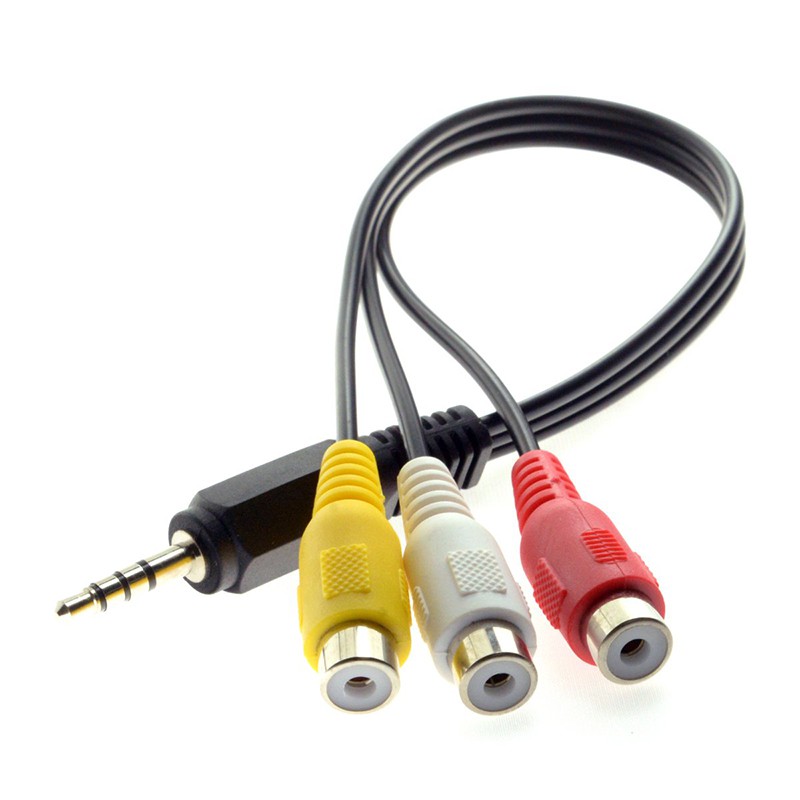 Dây cáp chia 1 đầu 3.5mm đực sang 3 đầu bông sen AV RCA cái 1 đường hình 2 đường tiếng 20Cm dùng cho TV box android