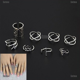 (Eetmo) Women Vintage 8Pcs/Set Popular Antique Silver Knuckle Midi Mid Finger Rings Boho