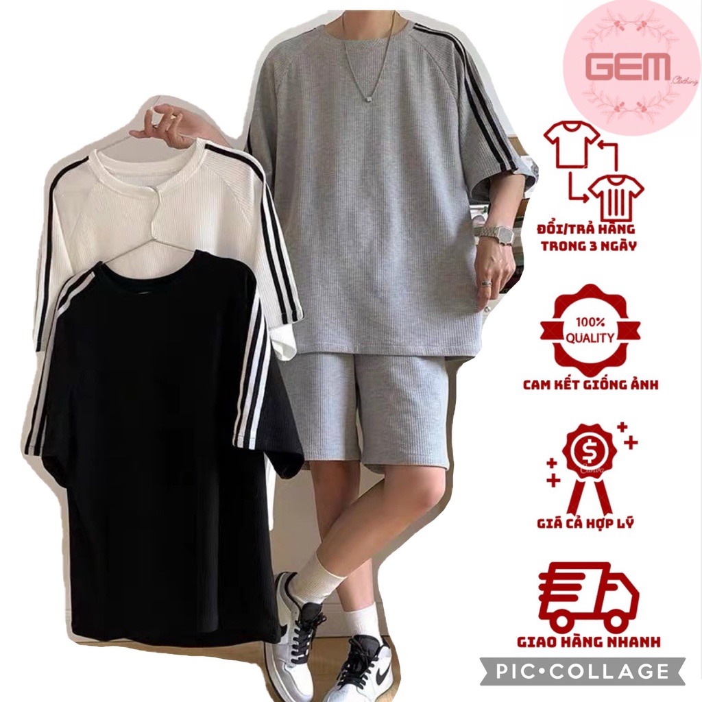 Bộ thể thao nam nữ ba sọc form rộng  Set đồ nam nữ unisex kiểu dáng Hàn Quốc áo cộc quần short đùi Freeship Sale