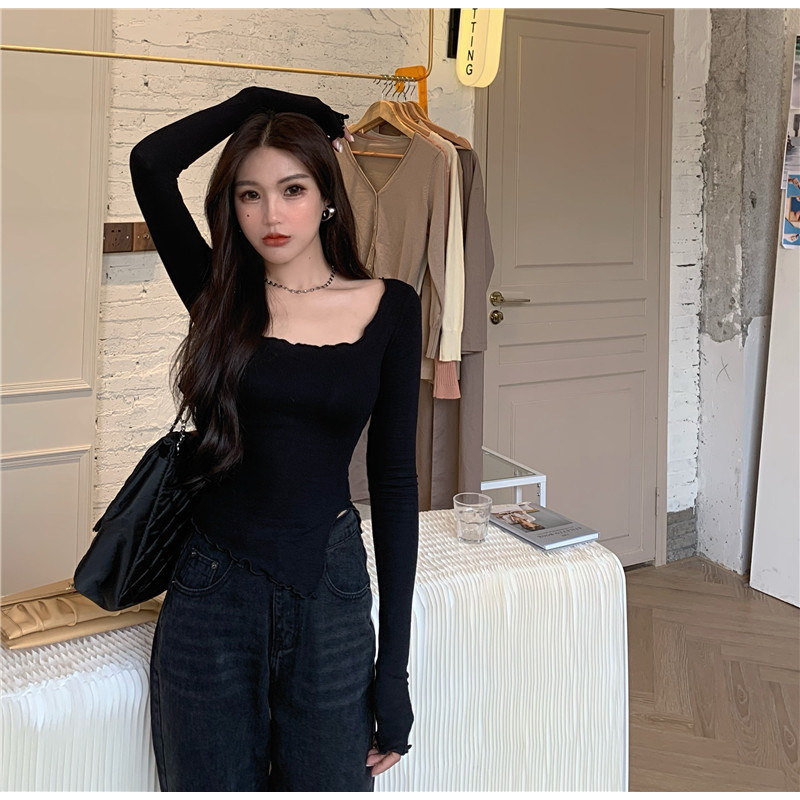 DUNEA Áo Thun Dệt Kim Tay Dài Co Giãn Tốt Thiết Kế Trẻ Trung Cho Nữ