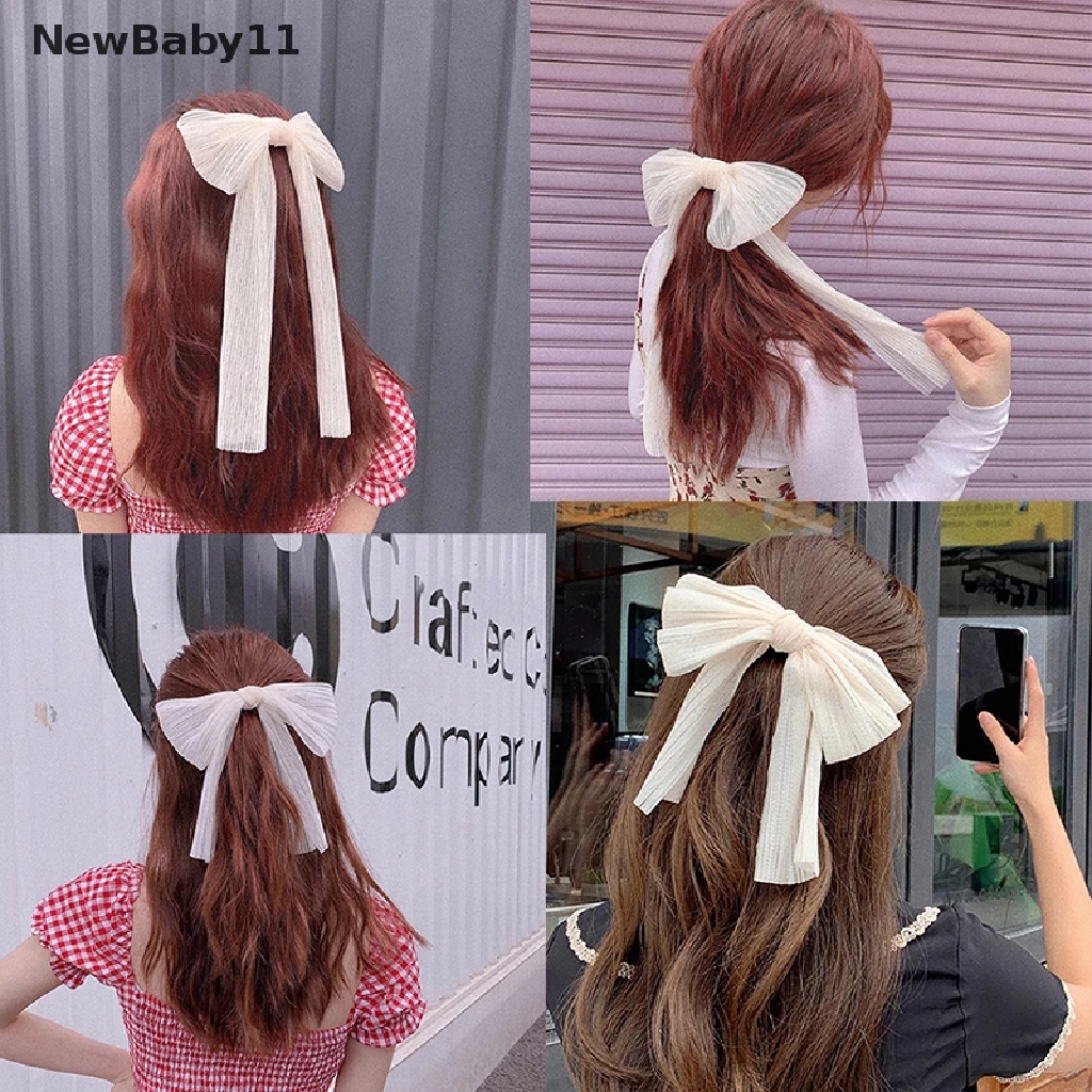 Kẹp Tóc Nơ Ruy Băng Bản To Màu Trắng Xinh Xắn Cho Bé Gái