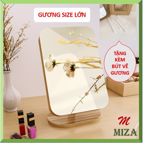 GƯƠNG TRANG ĐIỂM - GƯƠNG ĐỂ BÀN BẰNG GỖ - DECOR VINTAGE - TẶNG KÈM BÚT VẼ MKZ155
