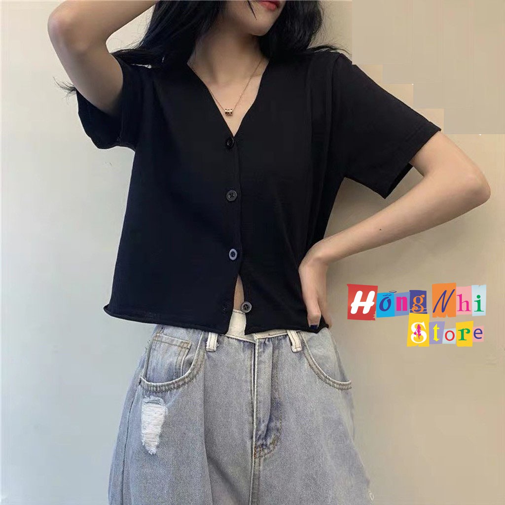 Áo Croptop Cổ Tim Nút Gài Tay Ngắn Oversize Ulzzang - MM