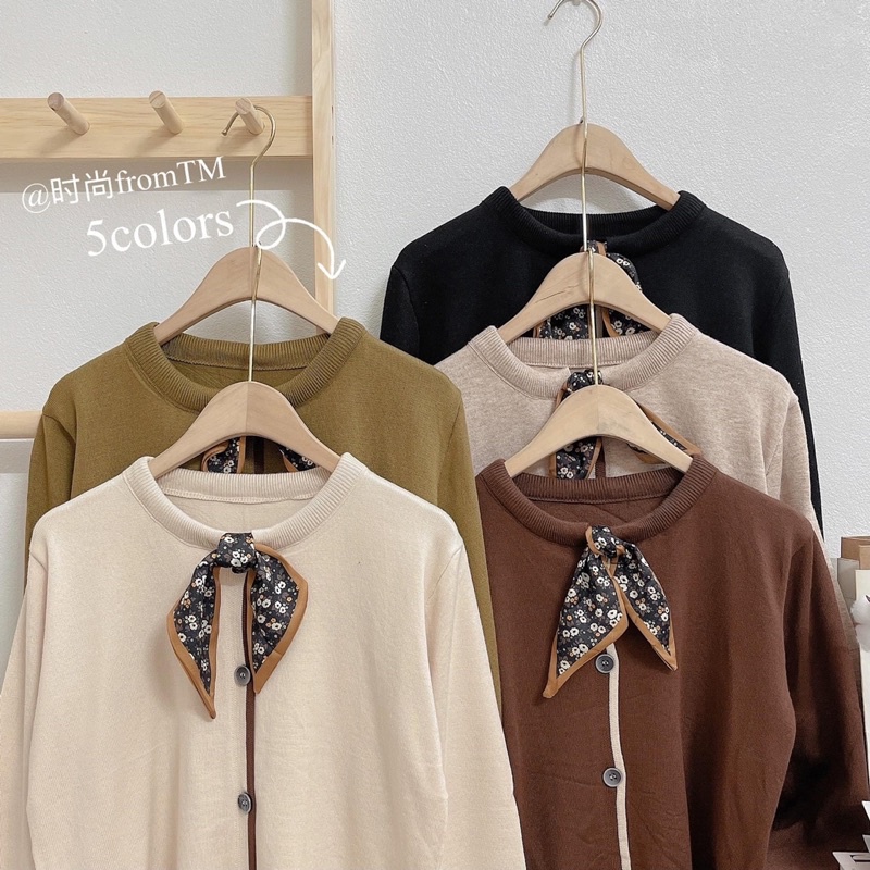 Áo khoác len cardigan đóng cúc buộc nơ cổ nữ, chất len mịn dáng vừa phối đồ dễ xinh, thời trang