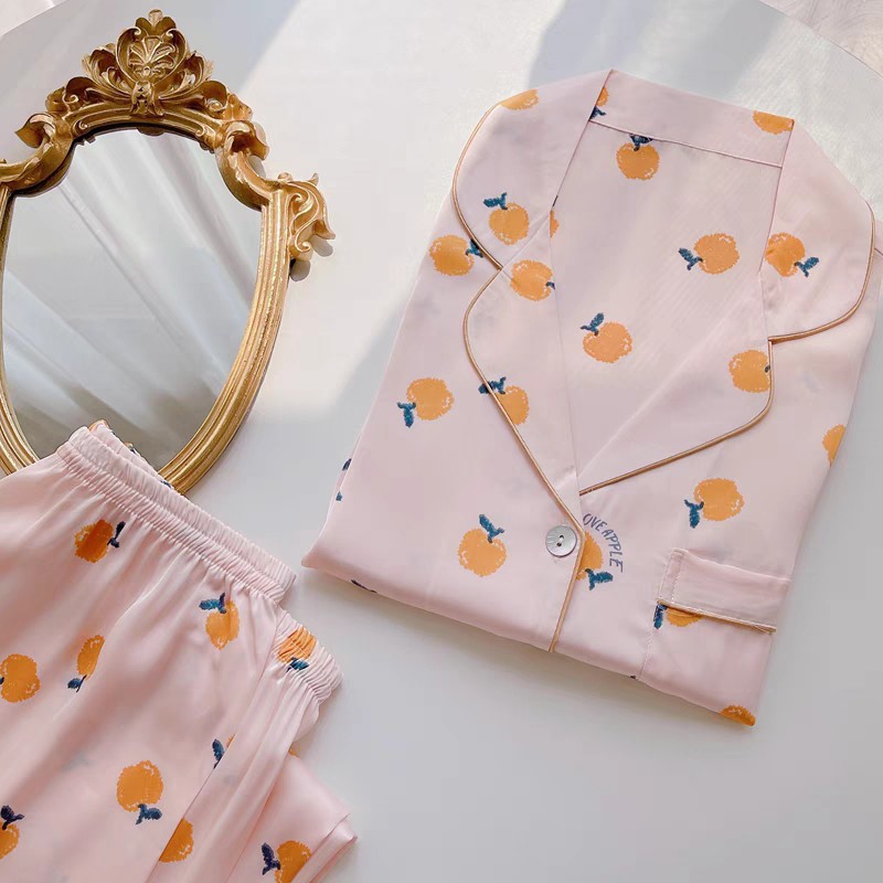 Bộ đồ ngủ mặc nhà red apple pijama lụa satin cao cấp chất mát hot trend hè 2021 | BigBuy360 - bigbuy360.vn