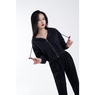 /Xả kho/ Áo hoodie nữ dáng ngắn croptop nỉ bông siêu ấm chính hãng Harriet