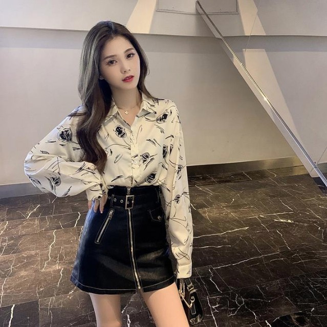 Áo Sơ Mi Voan In Họa Tiết Xinh Xắn Theo Phong Cách Hàn Cổ Điển