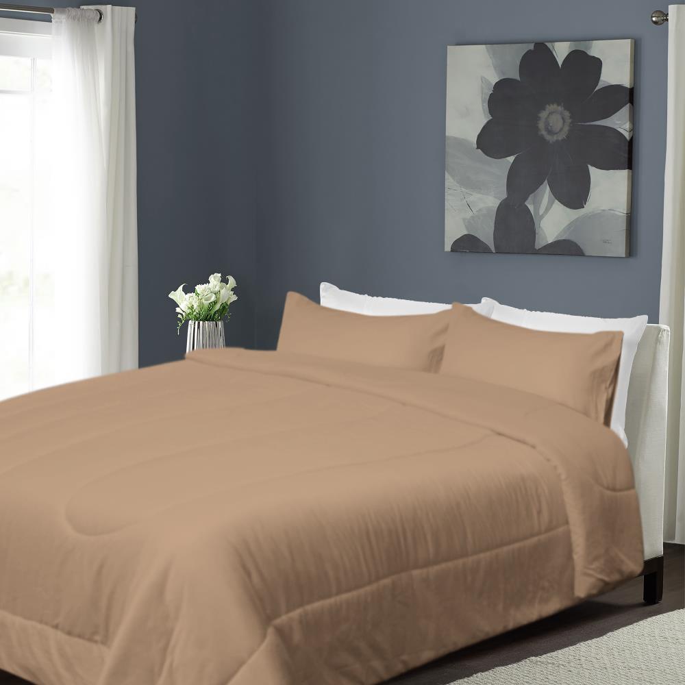 HomeBase HLS Bộ ga gối trải giường mền microfiber Thái Lan King size 183x198x31cm nâu trơn