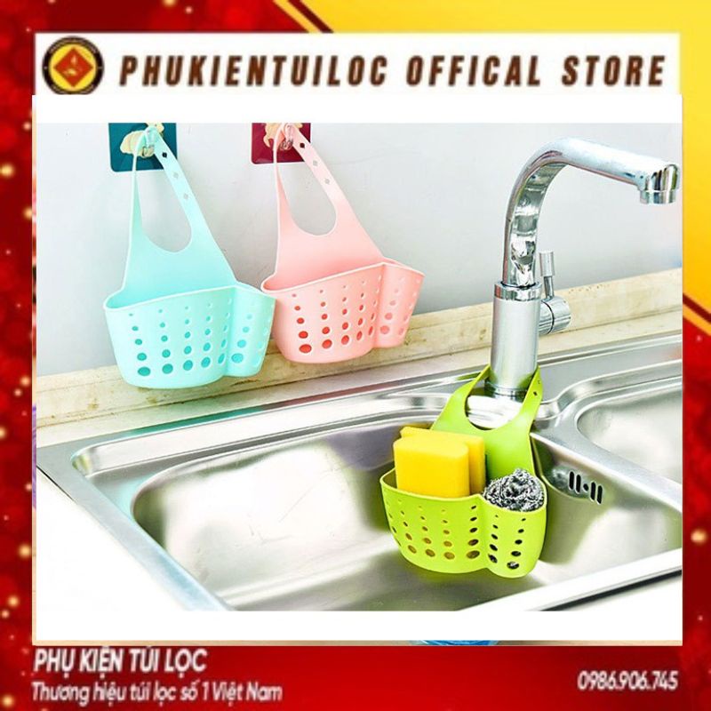 GIỎ ĐỰNG GIẺ Lưới Rửa Bát Thoáng Mát - Giỏ Nhựa Treo Đồ Rửa Chén, Gắn Vòi Nước Bồn Rửa Có Móc Cài Quai- Phukientuiloc