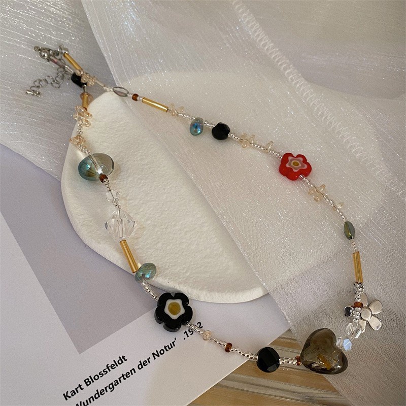 Dây chuyền A1594 chuỗi hạt hình hoa hoa đính đá pha lê nhiều màu sắc phong cách cổ điển