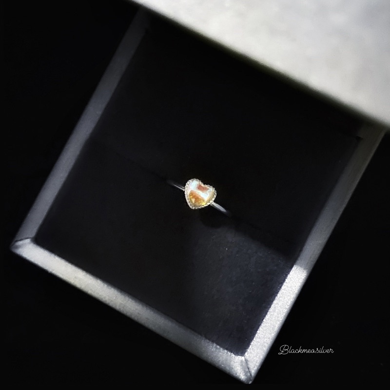 Nhẫn trái tim đá Moonstone nhân tạo, nhẫn bạc nữ đá xanh Blackmeo