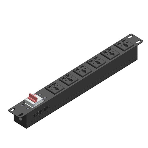 Thanh nguồn điện PDU 6 cổng 3 chấu đa năng lắp tủ mạng CÓ MCB 2P 32A, lắp Tủ mạng 19''