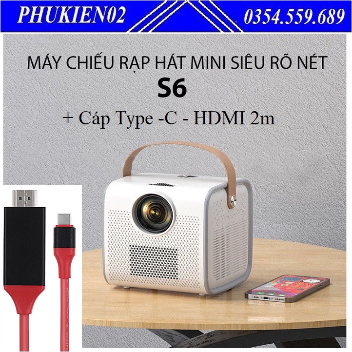 [ Chính hãng ] Combo Máy chiếu cầm tay Mini S6 hệ điều hành Android + Cáp chuyển tín hiệu Type-C ra HDMI 2m cho Android