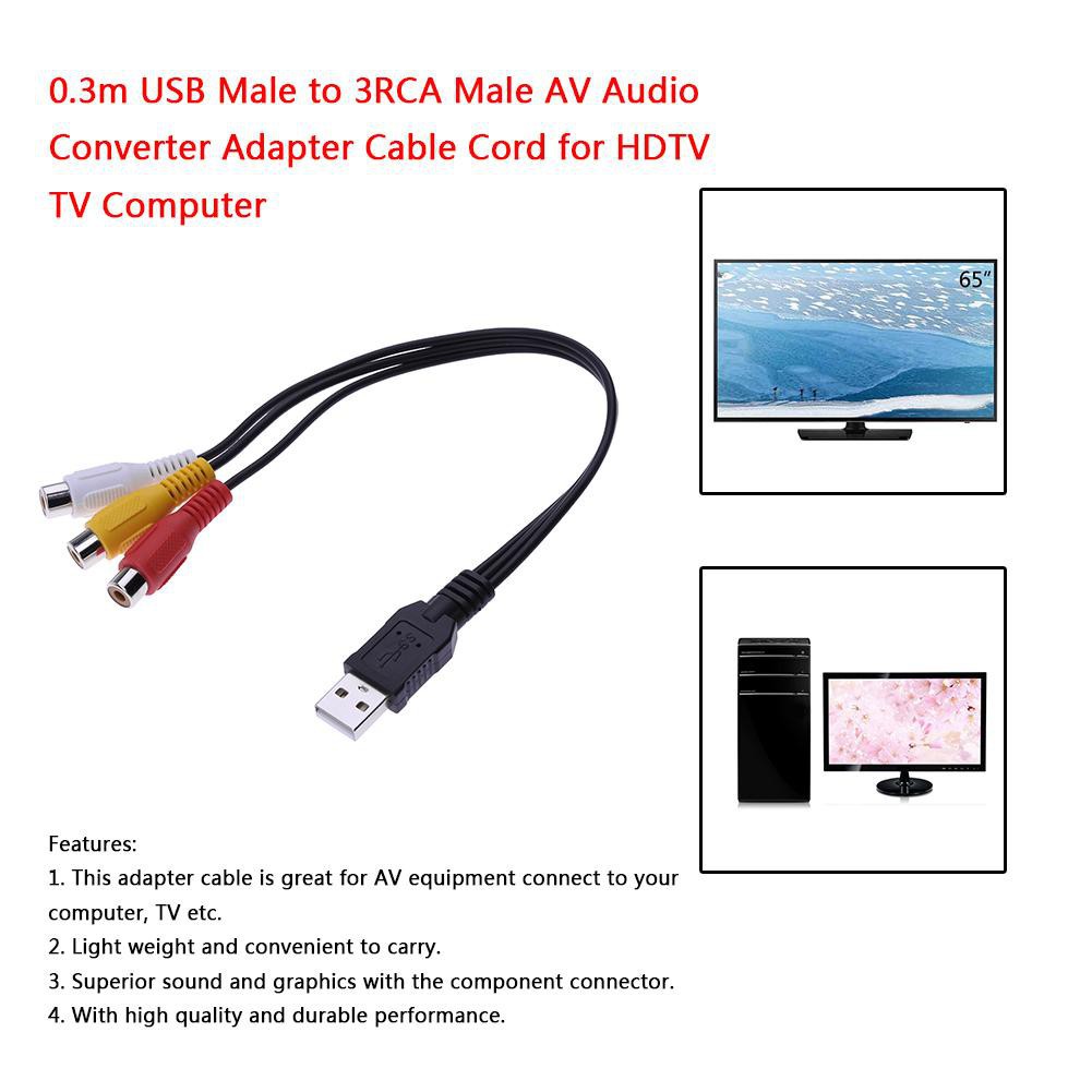 Cáp Chuyển Đổi USB Sang 3 RCA Dùng Cho TV HDTV Dài 0,3m