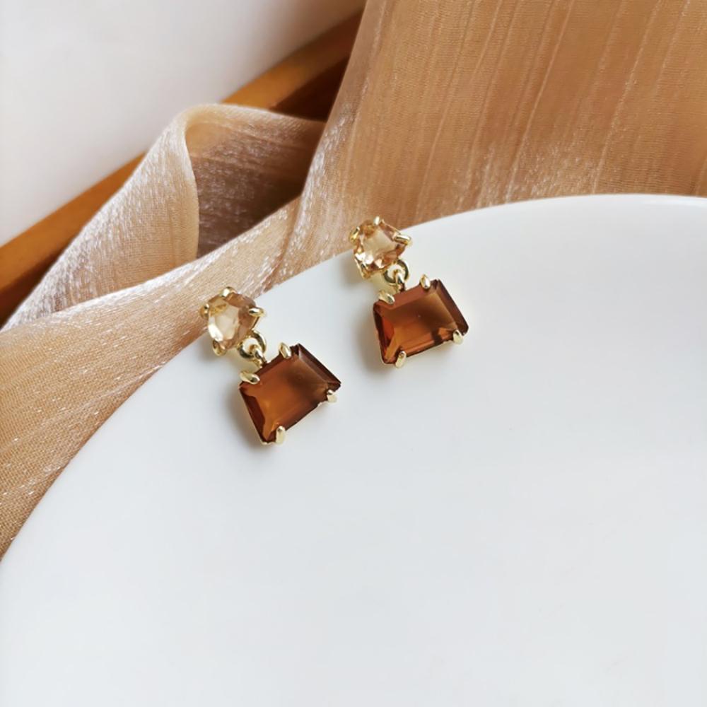 BACK2LIFE Bông Tai Mạ Bạc 925 Hình Học Đính Pha Lê Phong Cách Vintage