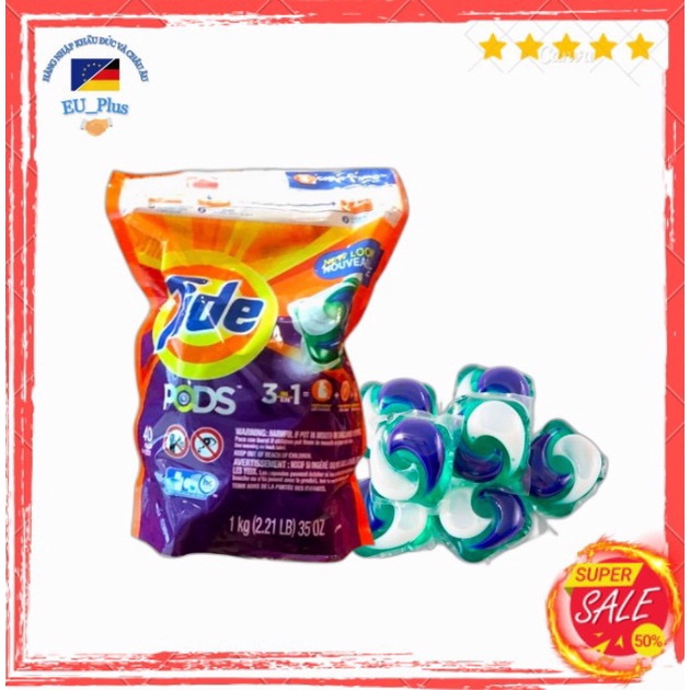 Viên giặt Tide túi 42 viên_Nhập khẩu Mỹ_ túi nhỏ tiết kiệm
