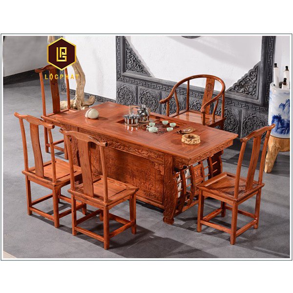 bộ bàn ghế uống trà bằng gỗ Lộc Phát -BTC007