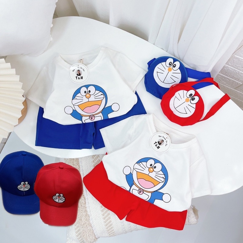 Quần áo bé trai bé gái in hình DORAEMON cực xịn (Kèm túi + nón) cực xinh (08-19kg) - TIỆM NHÀ SU