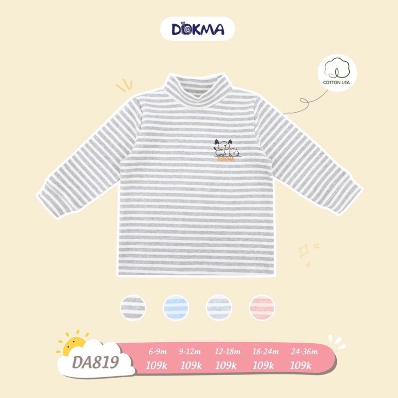 Áo Dokma cổ 3 phân dài tay phối kẻ vải cotton dày vừa