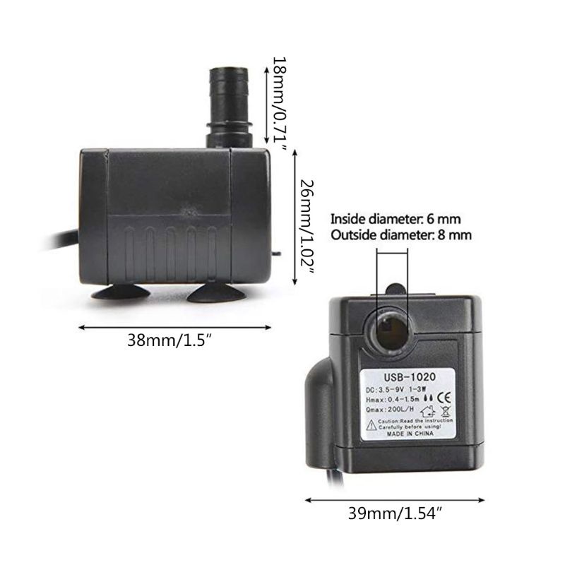Máy Bơm Nước Chìm Mini Usb 200l / H Dc 3.5-9v 1-3w