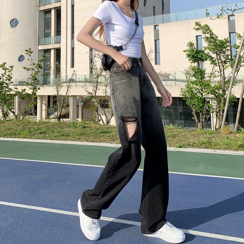 [Hàng mới chuẩn loại 1] Quần jeans dài ống suông rộng loang màu xám khói was rách siêu phẩm - năng động - cá tính