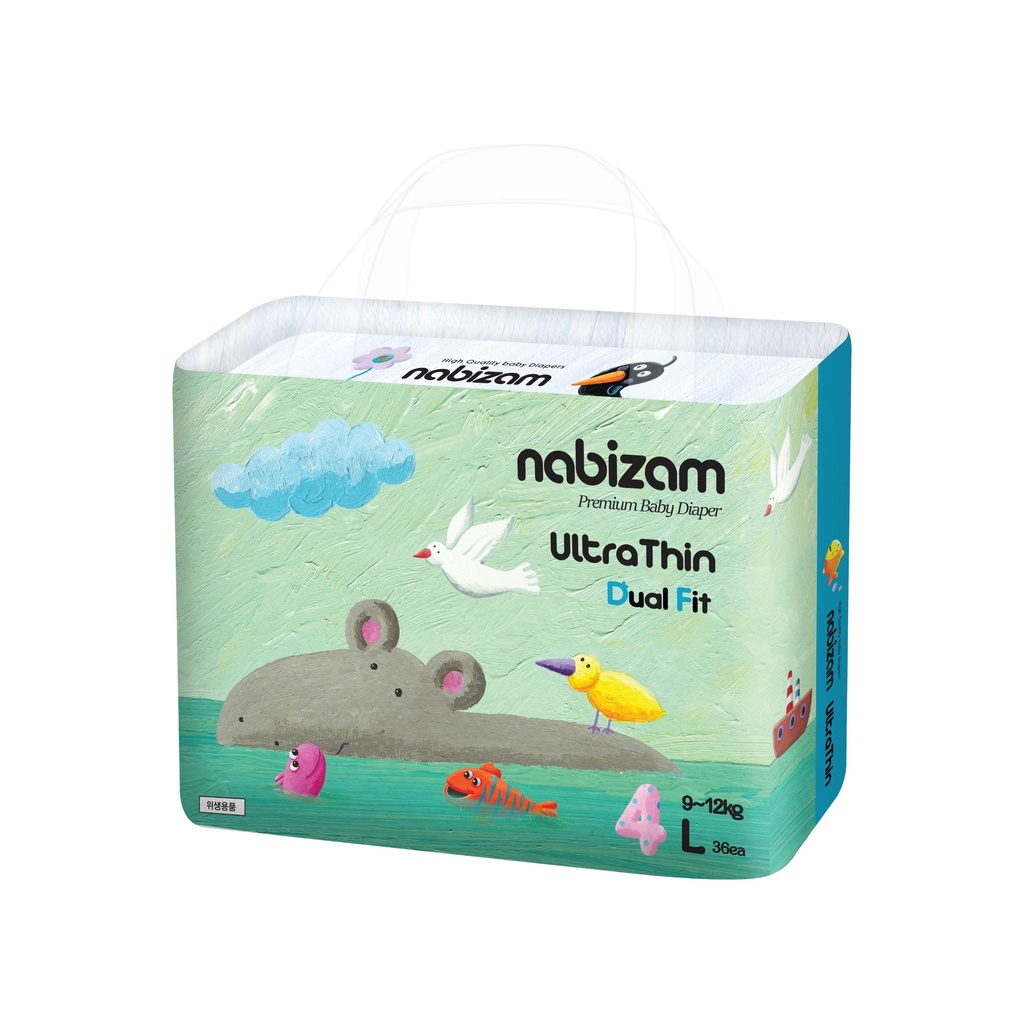 Tã/Bỉm Dán NABIZAM Ultra Thin Mỏng Nhẹ, Thấm Hút, Khô Thoáng Size L Cho Bé 9-12kg, 36 Miếng