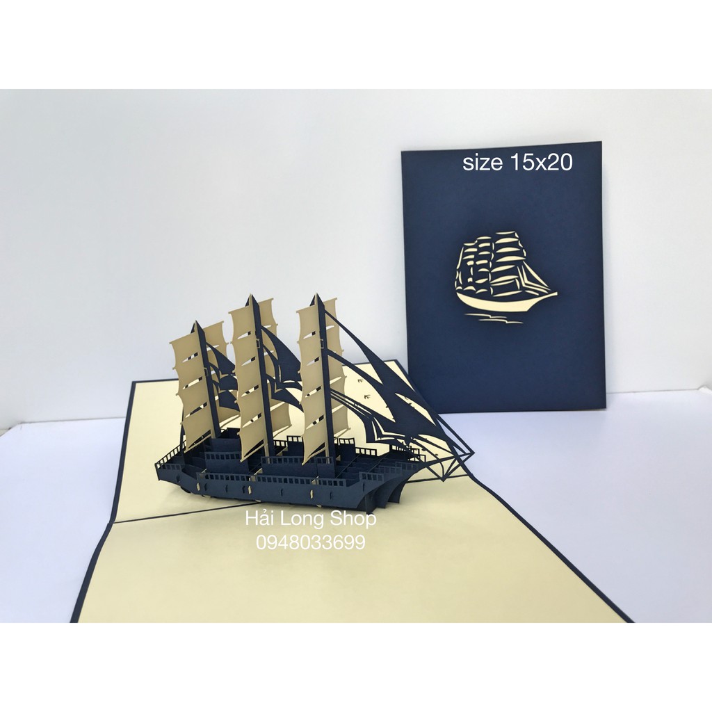 Thuyền 6 ( 3 cánh ) - Boat - Thiệp 3D ( Bìa xanh blue )