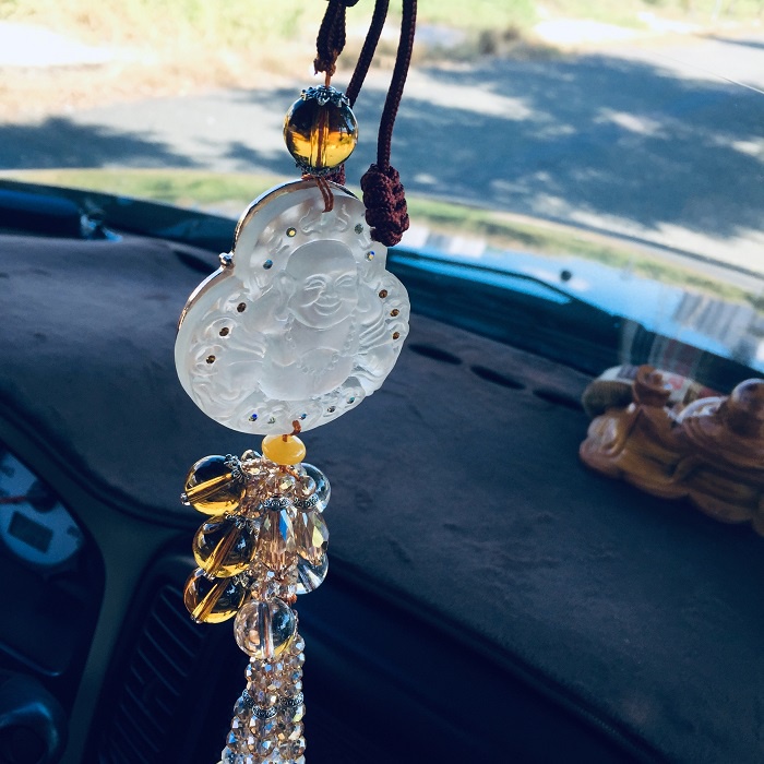 Dây Treo Kính Hậu Xe ô tô, Xe hơi, Xe tải, Chất liệu Pha Lê tinh khiết, mang lại bình an, may mắn, Kèm hộp lót Nhung