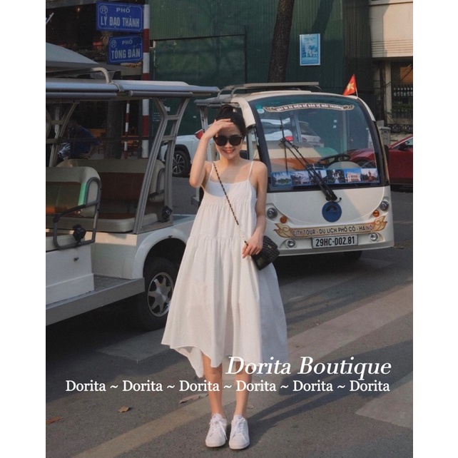 Váy 2 dây babydoll đũi bồng bềnh, Váy hai dây voan bồng bềnh dây điều chỉnh - Dorita Boutique