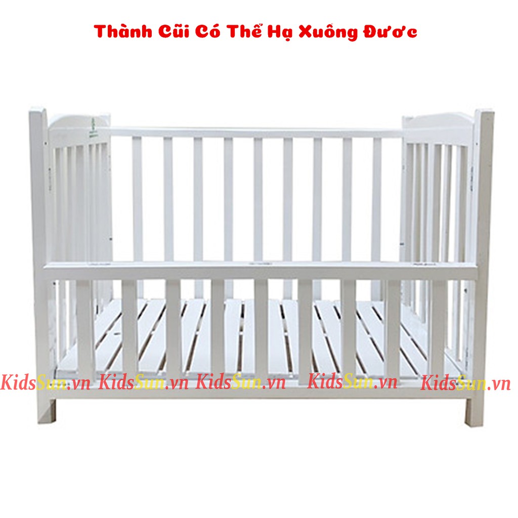 Nôi Cũi 2 Tầng Gỗ Quế Màu Trắng KIDSSUN Kích Thước (120x80x96cm) Bảo Hành 6 Tháng Hàng Xuất Khẩu Tặng Kèm Bánh Xe