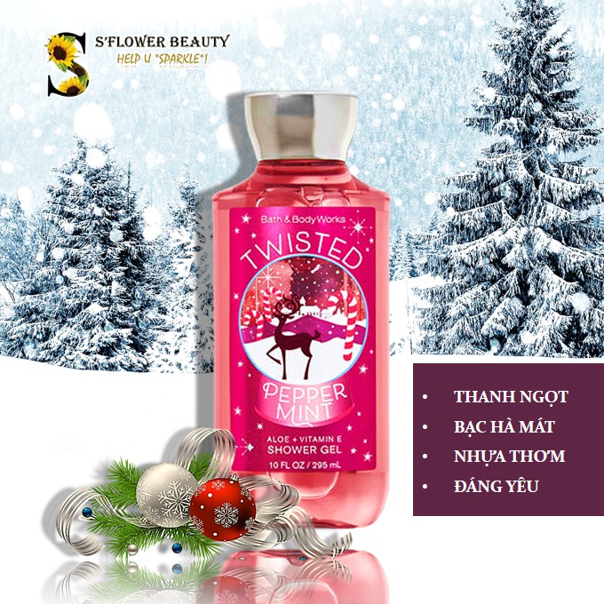 NOEL 2020  Gel Tắm Dưỡng Ẩm Mịn Da Lưu Hương Bath &amp; Body Works - Twisted Peppermint | Winter Candy Apple | Vanilla Bean