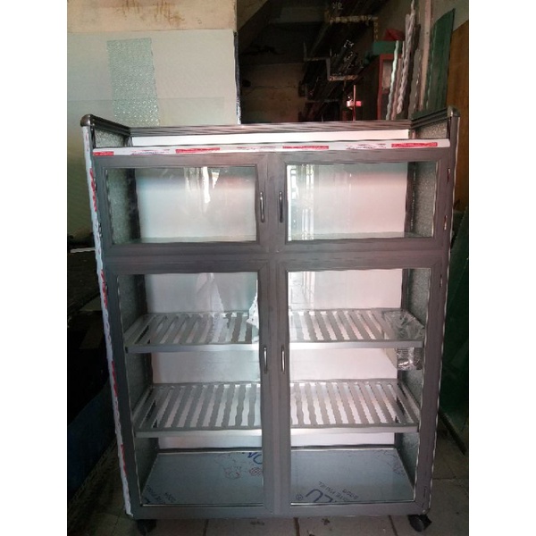 Tủ nhôm kính chén bát màu xám ghi cao cấp.