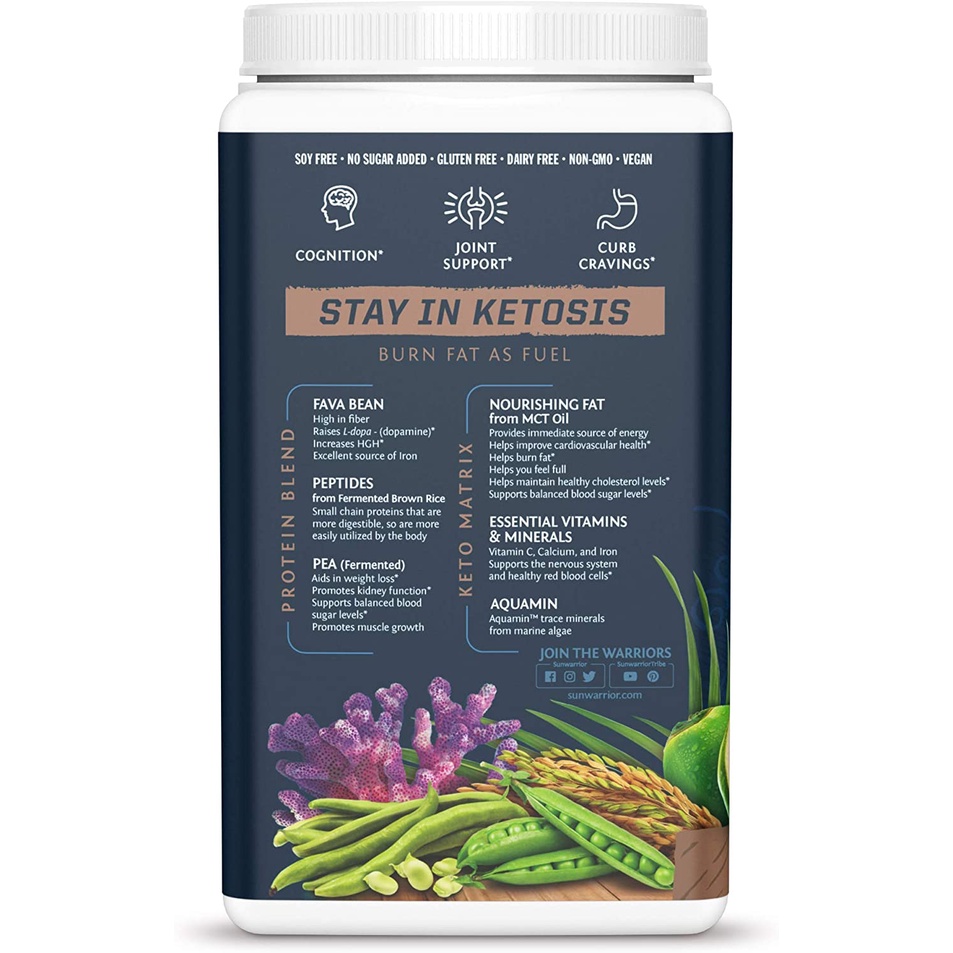 Bột pha uống Clean Keto Protein Peptides Sunwarrior 720g