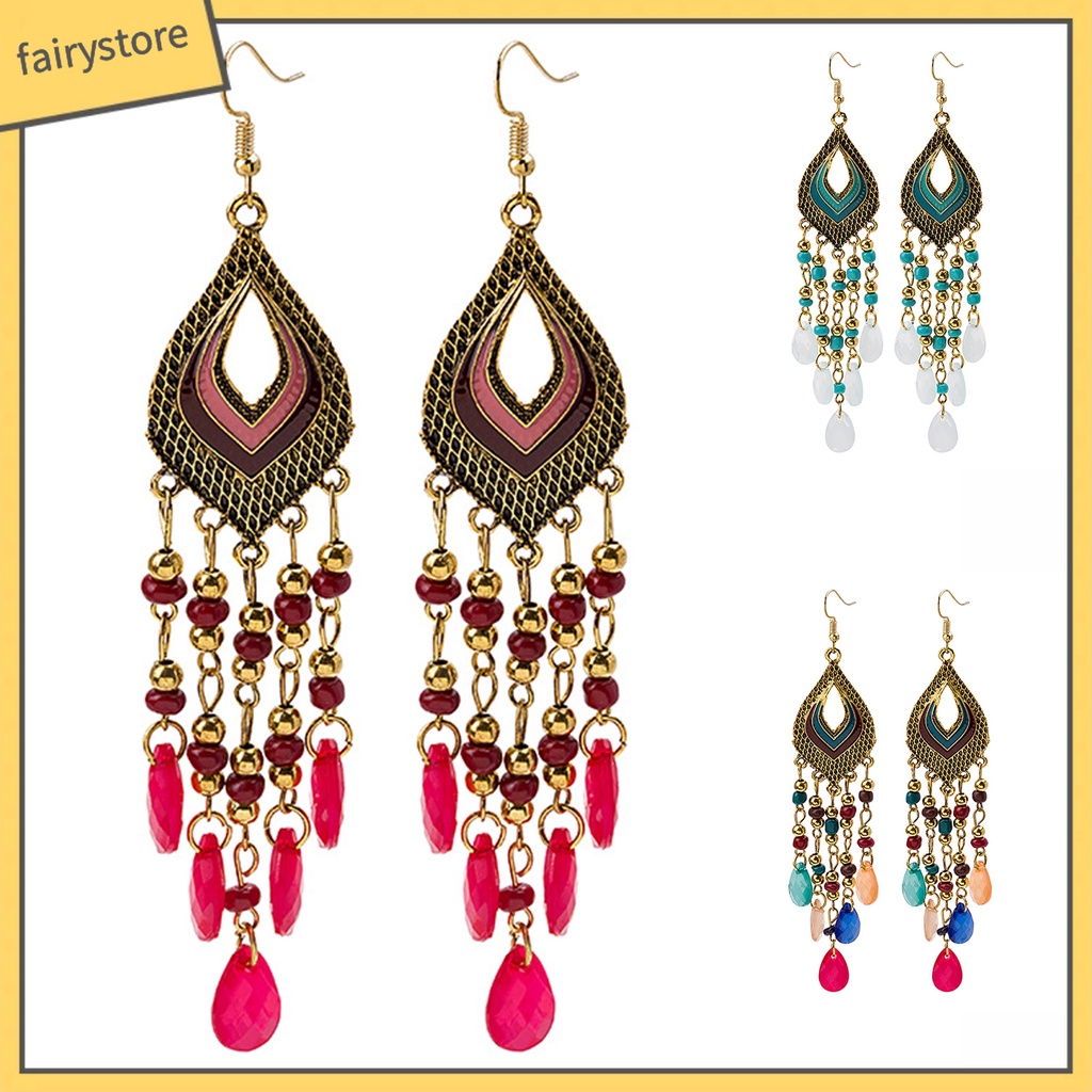 1 Đôi Bông Tai Dáng Dài Xỏ Hạt Phong Cách Trung Hoa Cổ Điển