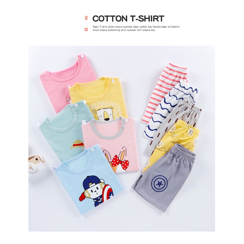 Set đồ LUCKYCANDY 2 món gồm áo thun và quần ngắn họa tiết hoạt hình thời trang mùa hè cho bé